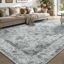 YOH Boho Washable Rug 5x7, Light Gray Vintage Non Slip Area Rug, Distressed Indoor Carpet for Living Room Bedroom Kitchen Office