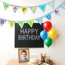 GCQQ Happy Birthday Banner 14PCS Green and Blue Cotton Bunting Flags 3.5M/11.5FT Reusable Double-Layer Garland for Boys Birthday Party, Jungle Theme Garden Farmhouse Indoor & Outdoor Party Decorations