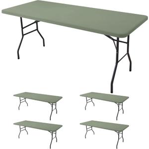 Fitted Tablecloth for 6 Foot Rectangle Tables-4 Pack Sage Elastic Outdoor Picnic Table Cover-Spandex Stretch Folding Table Cloths 6 ft for Camping Dining Room Patio Kitchen Banquet Party