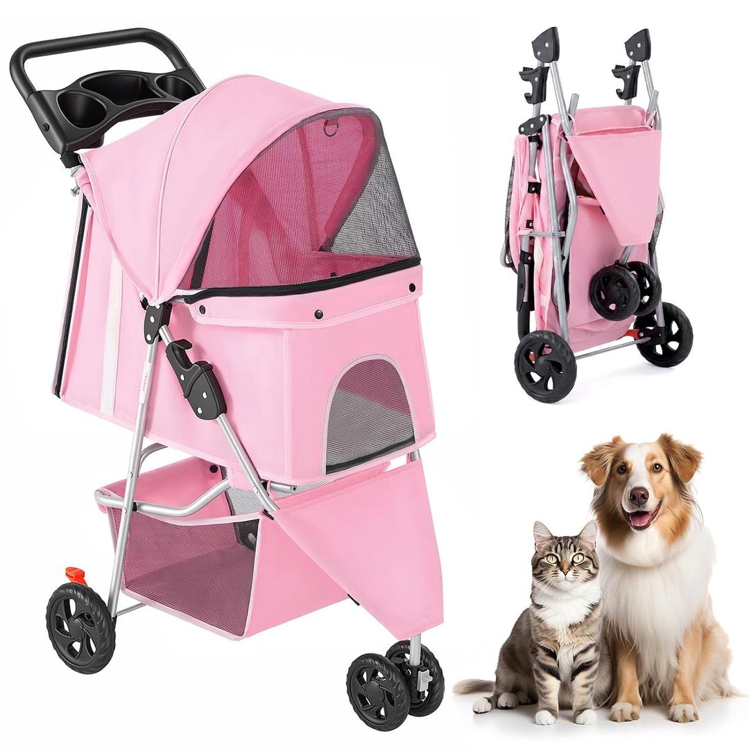 3 Wheel Pet Stroller for Dogs and Cats, Foldable Design