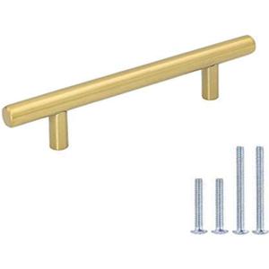 LONTAN 12 Pack Kitchen Cabinet Handles Gold Drawer Pulls 4-1/2 Inch Gold Cabinet Handles Brushed Brass Stainless Steel Furniture Hardware for Bathroom (4-1/2in hole centers)