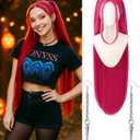 Swooflia Pink Straight Wig for Women & Cosplay Accessories - Convenient Set Includes Adjustable Wig Cap, Earings, Cosplay Wig for Halloween, Costume, Party and Daily Use