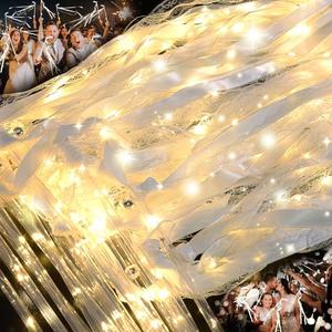 HONLYNE 100 PCS Light up Wands for Wedding, Wedding Wands Streamers with 3 Colorful Flashing Modes, Fairy Wands, LED Silk Fairy Wand with Bells for Wedding, New Year, Raves, Concert, Birthday