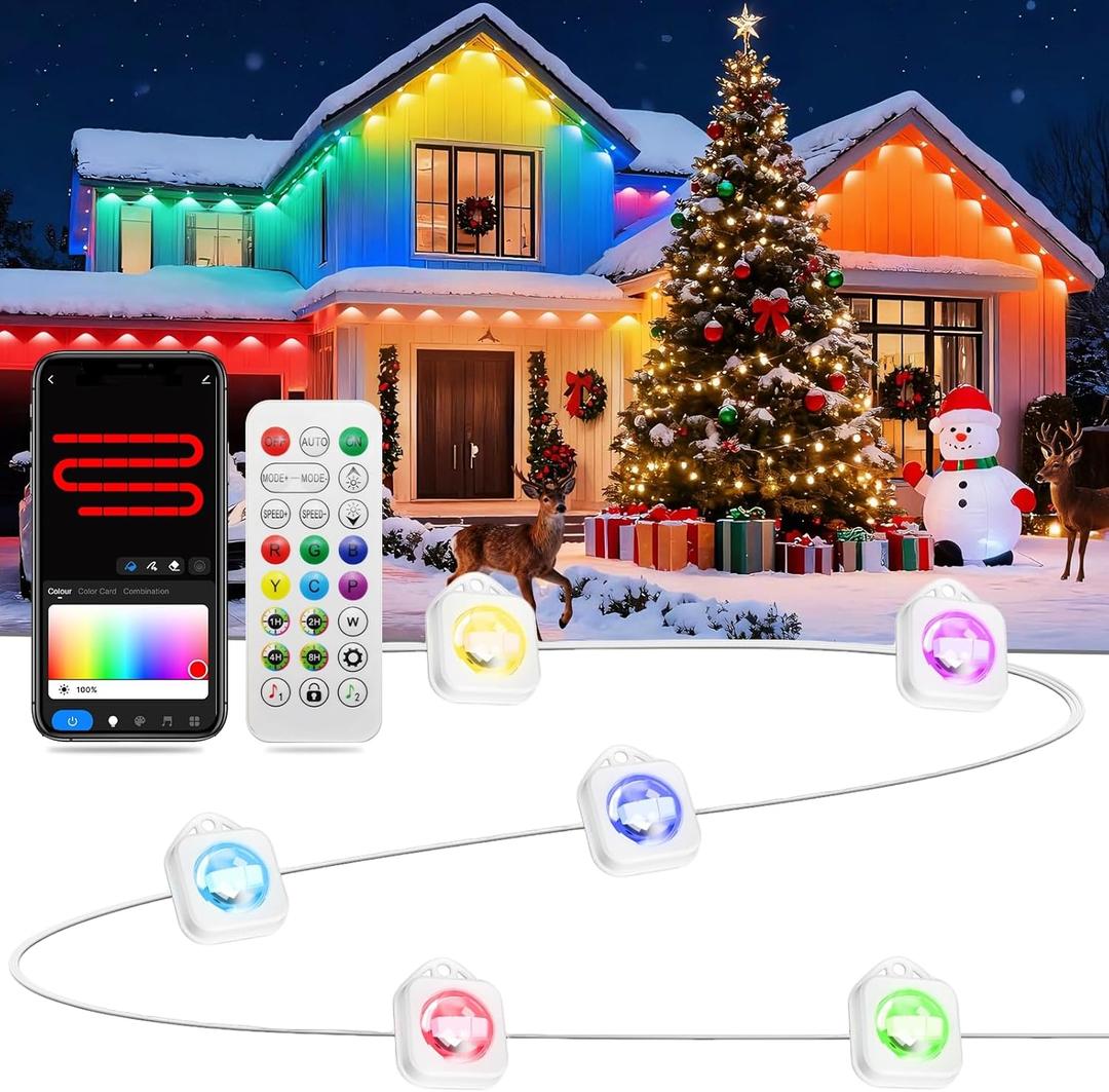 Permanent Outdoor Lights, 100ft with 72 IC+RGB LEDs, IP67 Waterproof Smart LED Eaves Lights with 48 Scene Modes for House Halloween Christmas Decor,Compatible with Alexa, Google Assistant