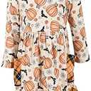 Unique Baby Girls Long Sleeve Ruffled Dresses for Toddlers and Kids 2 Years Halloween Bats and Pumpkins, (12 Months)