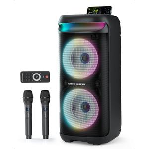 GKD60 Karaoke Machine with 2 Wireless Microphones for Adults, Portable Bluetooth Party Speaker, 500W Peak Power PA System with LED Disco Lights, 6.5'' Speaker Big Sound, 8000mAh Battery for Outdoor
