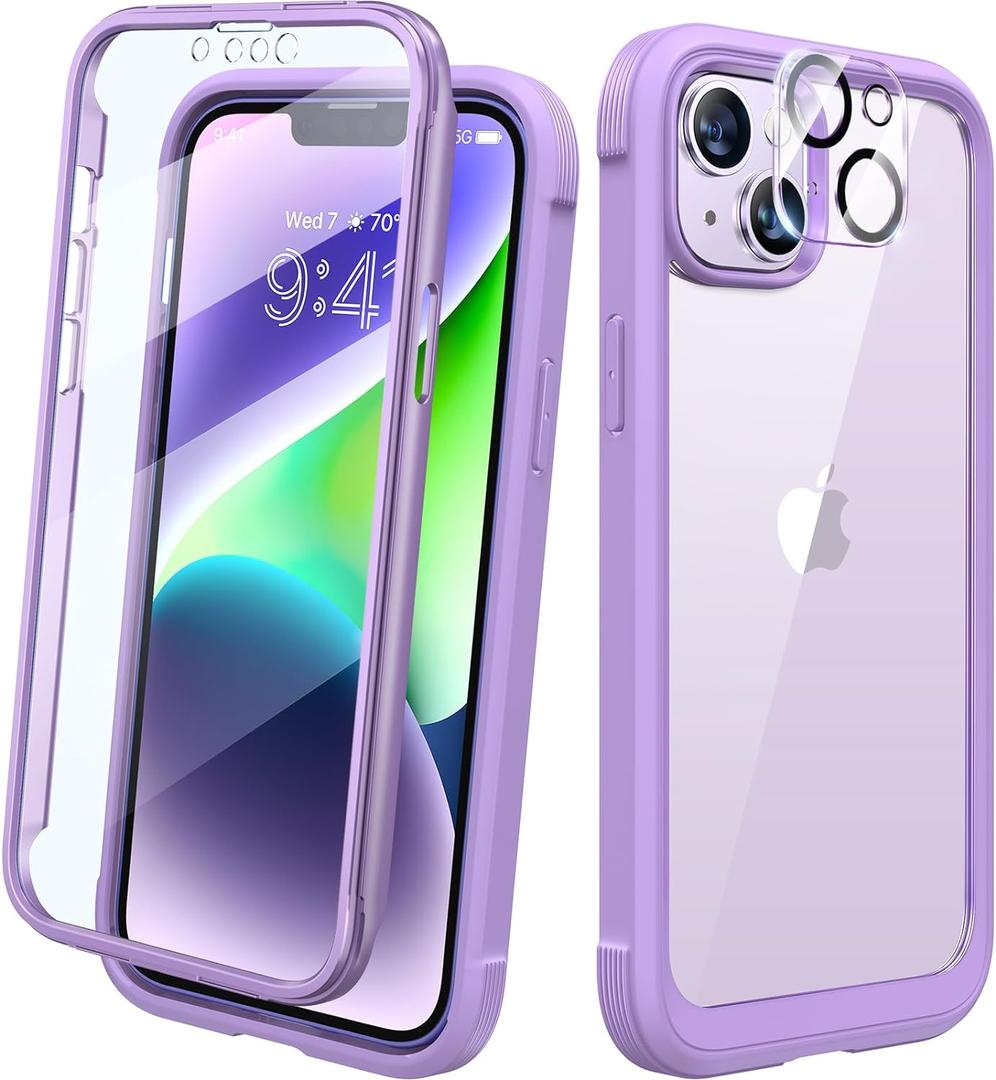 Diaclara Designed for iPhone 14 Case, Full Body Rugged Case with Built-in Touch Sensitive Anti-Scratch Screen Protector, with Camera Lens Protector for iPhone 14 6.1" (Peri Purple)