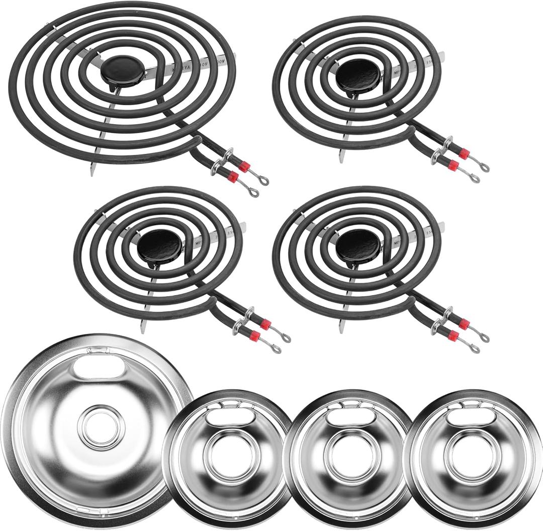 W10196405 W10196406 Electric Stove Burner Drip Pans & MP22YA Electric Range Burner Element Unit Set by Cenipar-Compatible with Whirl-pool Ken-more Ama-na Range Oven/Stove
