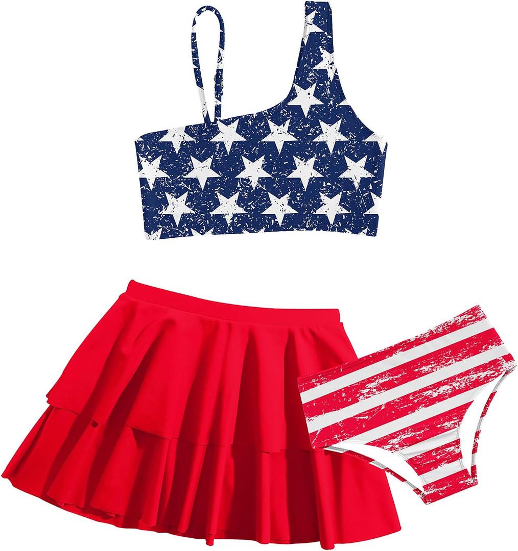 RAISEVERN Girls Swimsuit 3 Piece Bathing Suits Cute Quick Dry Bikini Tankini Sets with Cover Ups Beach Skirt for 5T