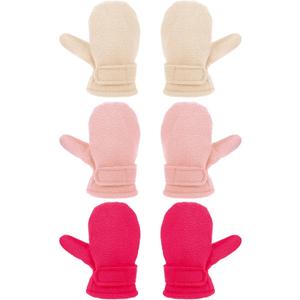 3 Pairs Baby Toddler Winter Mittens Warm Fleece Kids Mittens Baby Snow Skiing Gloves for Boys and Girls Aged 2-4 Years (Rose Red, Khaki, Pink)