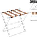 Acrylic Luggage Rack for Guest Room,Folding Luggage Rack with Leather Straps,Holds up to 120 lbs Suitcase Stand for Bedroom, Living Room and Hotel (Brown Leather)