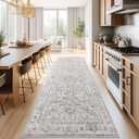 jinchan Lima Hallway Runner Rug 3x10 Washable - Vintage Floral Non Slip Low-Pile Soft Ultra-Thin Faux Wool Kitchen Rug Distressed Carpet Runner for Farmhouse Bedroom Laundry (3x10ft, Taupe)