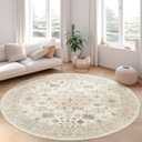 zesthome Washable Round Area Rugs - Non-Slip 6ft Round Rugs, Ultra-Thin Large Circle Rugs for Living Room, Soft Low Pile Rug for Bedroom, Kitchen, Nursery - Vintage Round Rug(Cream/Beige,6'x6')