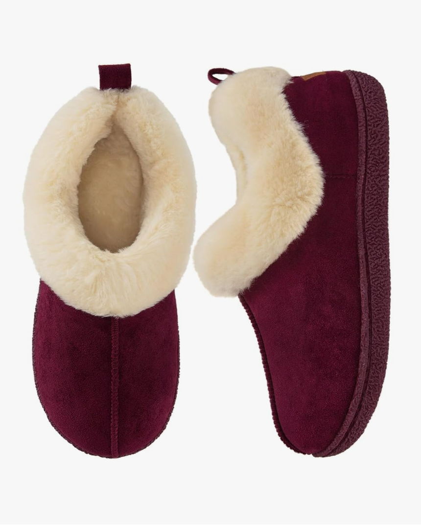 HomeTop Women's Closed-back Slippers Faux Wool Warm Non-slip Outdoor Indoor House Shoes with Fuzzy Collar, Size US 9-10