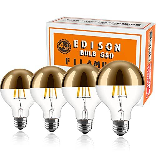 KarlunKoy Half Chrome Light Bulb,6W (60W Equivalent) Dimmable LED Edison Bulb,G80/G25 Globe Shape Decorative LED Bulbs,Half Gold Reflected Light 2700K Soft White E26 Base Pack of 4