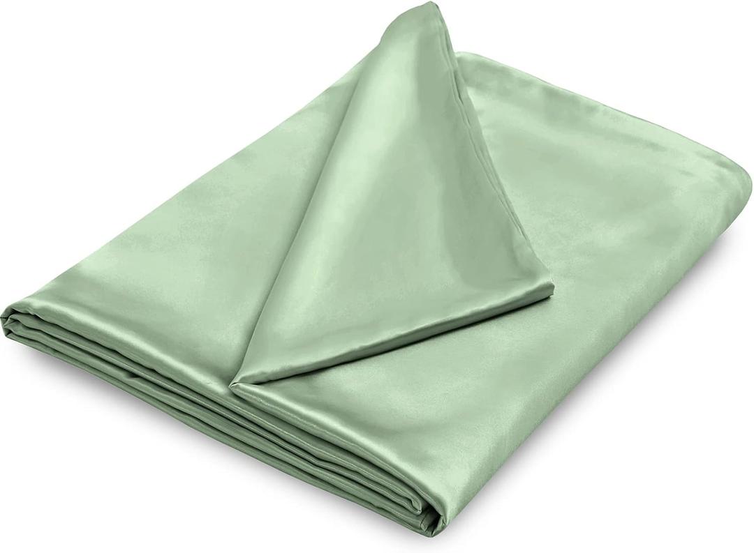 NSGZ 60" x 80" Satin Duvet Cover for Weighted Blanket, Luxury Silky Removable Satin Weighted Blanket Cover with 8 Ties Secure Fastening, Sage Green