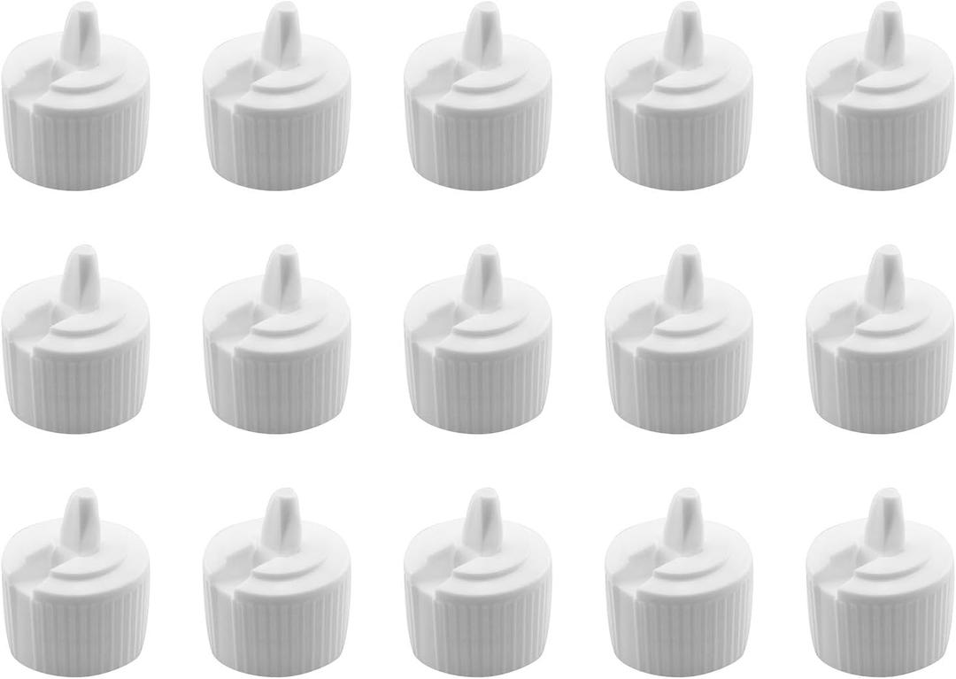 15pcs 24 Tooth 410 Tip Plastic Cap White Flip Top Dispensing Cap for Shampoo, Moisturizer, Smoothies, Protein Shakes