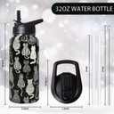 32oz Black Cat Insulated Aater Water Bottle with Straw,Cat Gym Hiking Sports Coffee Mug Cup Water Bottles,Penguin Gifts for Women,Cat Decor Stuff Accessories