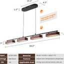 50.2" Kitchen Island Lights, 38W Wood Dining Room Light Fixtures Over Table, Dimmable Linear Pendant Lights for Kitchen Island, 4-Light Rustic Hanging Farmhouse Chandeliers, Walnut Color, 50.2 in - Large Plate