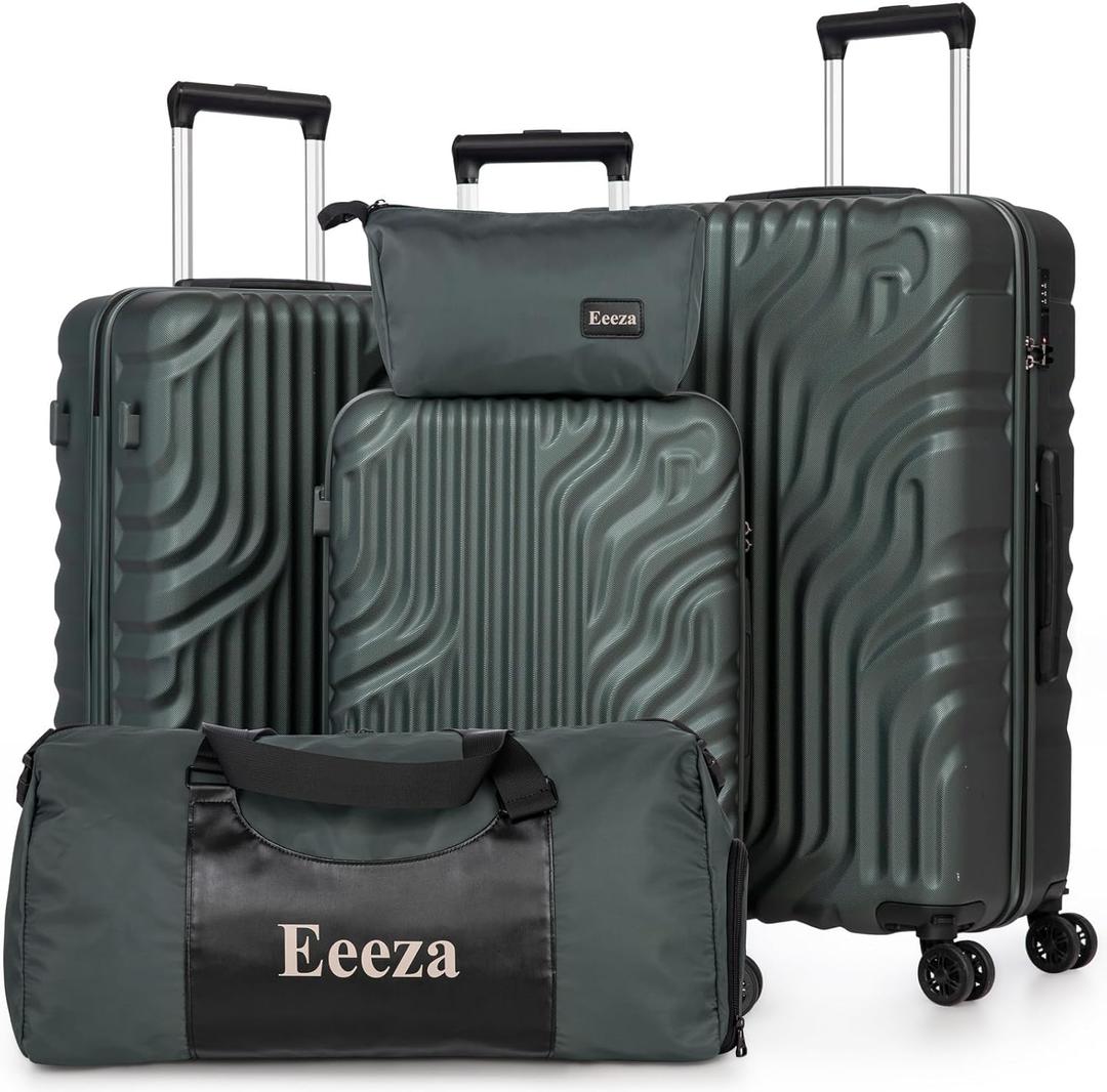 Luggage Sets 5 Piece Suitcase with ABS Hard Shell Lightweight TSA Lock and Double Rotatable Detachable Wheels(Navy,20"/24"/28"/DB/TB) (DarkGreen)