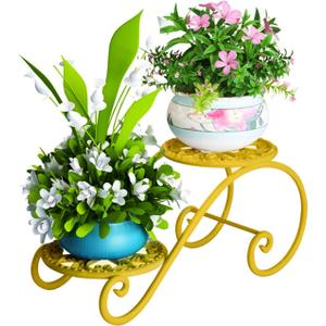 2 Tier Golden Plant Stand for Indoors, Beautiful Appearance And Cute Shape. Golden 1 Pcs