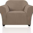 PrinceDeco Stretch Armchair Covers for Chairs Slipcovers for Living Room Couch Covers for Chair Protectors Cover for Dogs/Pets/Kids, Feature Checks Pattern Jacquard Bouncy, Thick and Soft,Macchiato