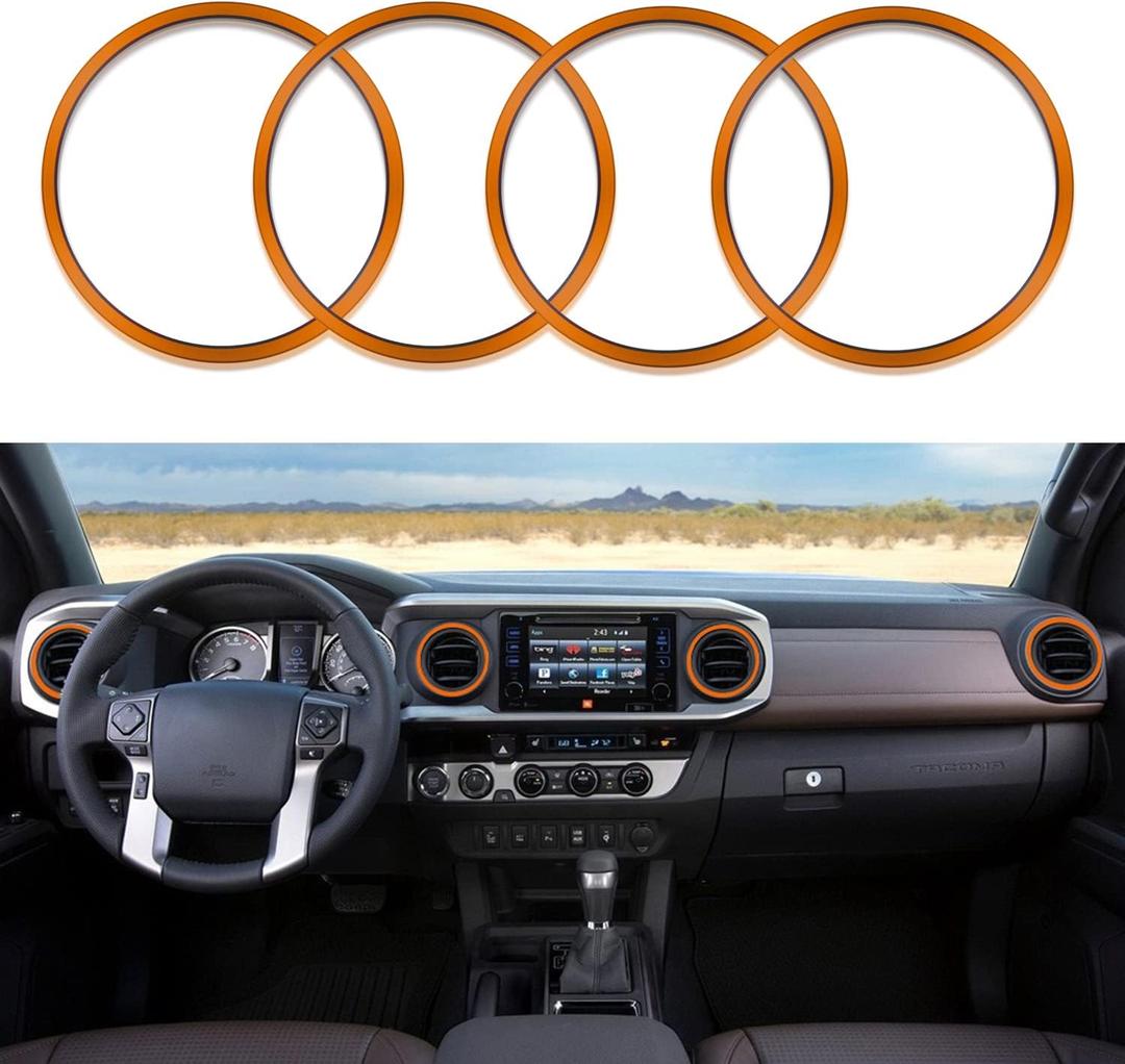 for Toyota Tacoma Outer AC Vent Decoration Rings Dash Dashboard Air Conditioner Air Outlet Vent Cover Trim Compatible with Toyota Tacoma 2016-2021 4pcs(Orange)