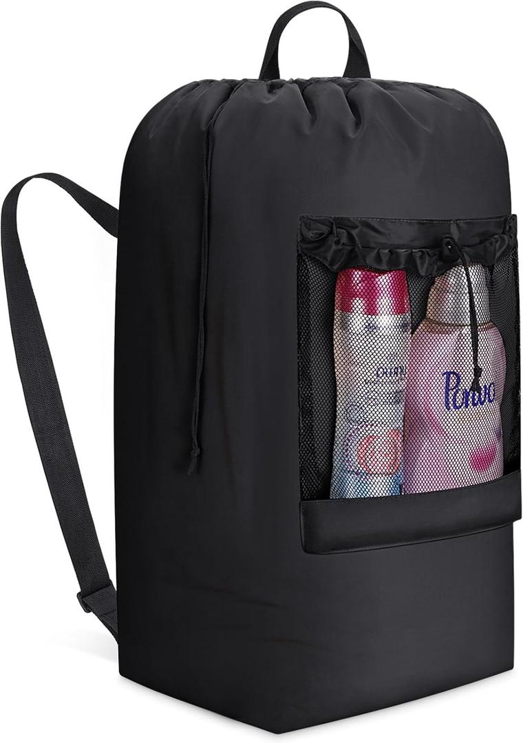 Lifewit Laundry Bag, Extra Large Laundry Backpack with Shoulder Straps and Mesh Pocket for Laundromat, Heavy Duty Laundry Bag Backpack for Dirty Clothes for College Dorm/Travel/Apartment, 120L, Black
