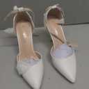 Wedding Shoes for Bride Block Low High Heels Point Toe Closed Toe Wedding Heels Bridal Shoes Ankle Strap Heels Lace Elegant Leather 38