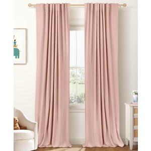 100% Blackout Shield Linen Blackout Curtains for Bedroom 90 Inches Long, Back Tab/Rod Pocket Living Room Drapes, Thermal Insulated Blackout Curtains 2 Panels Set, 50" W x 90" L, Blush Pink