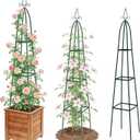 100% Metal Obelisk Trellis for Climbing Plants Outdoor - Heavy Duty Stone Coated Steel Garden Tower Trellis - Tall Sturdy Rustproof Vertical Plant Support for Climbing Vine Vegetables Flowers
