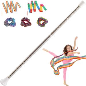 Dance Baton,Batons for Twirling 22 inches Stainless Steel Material Gymnastics Wand and 3 Rainbow Hair Bands Suitable for Beginners Silver and Pink (20, White)