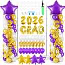 2 Sets Graduation Balloon Column Stand Kits with 132 PCS Purple Golden White Latex Balloons 2026 Letters 6.5 Ft Adjustable Metal Tube Telescopic Tower Pillar with Base for Graduation Party Decoration