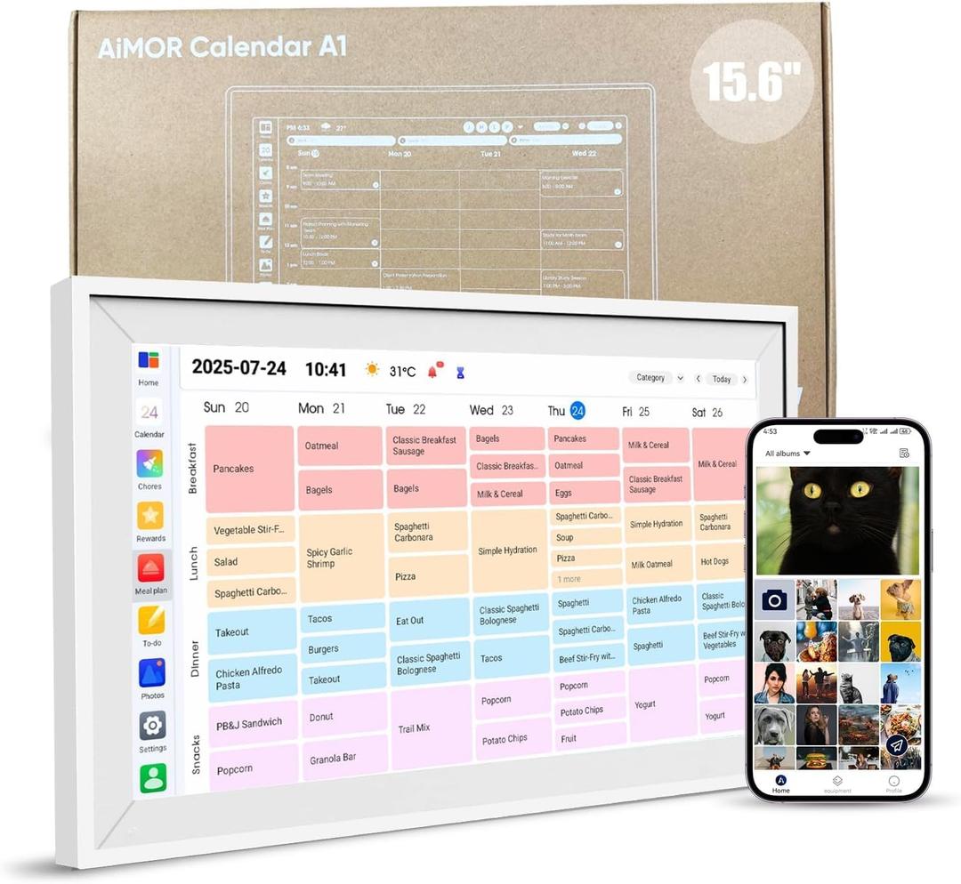 15.6-inch Digital Calendar : Dual Mode Smart Wall Planner, No Subscription, Install Apps, Sync Calendars, Electronic Touchscreen Interactive Display for Family Schedules, Chore Chart