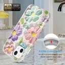 luolnh Compatible with iPhone 13 iPhone 14 Case Colorful Retro Oil Painting Printed Flower Glitter Glossy Cute Protective TPU Silicone Cover Phone Case for Girls Women(Pink Purple)