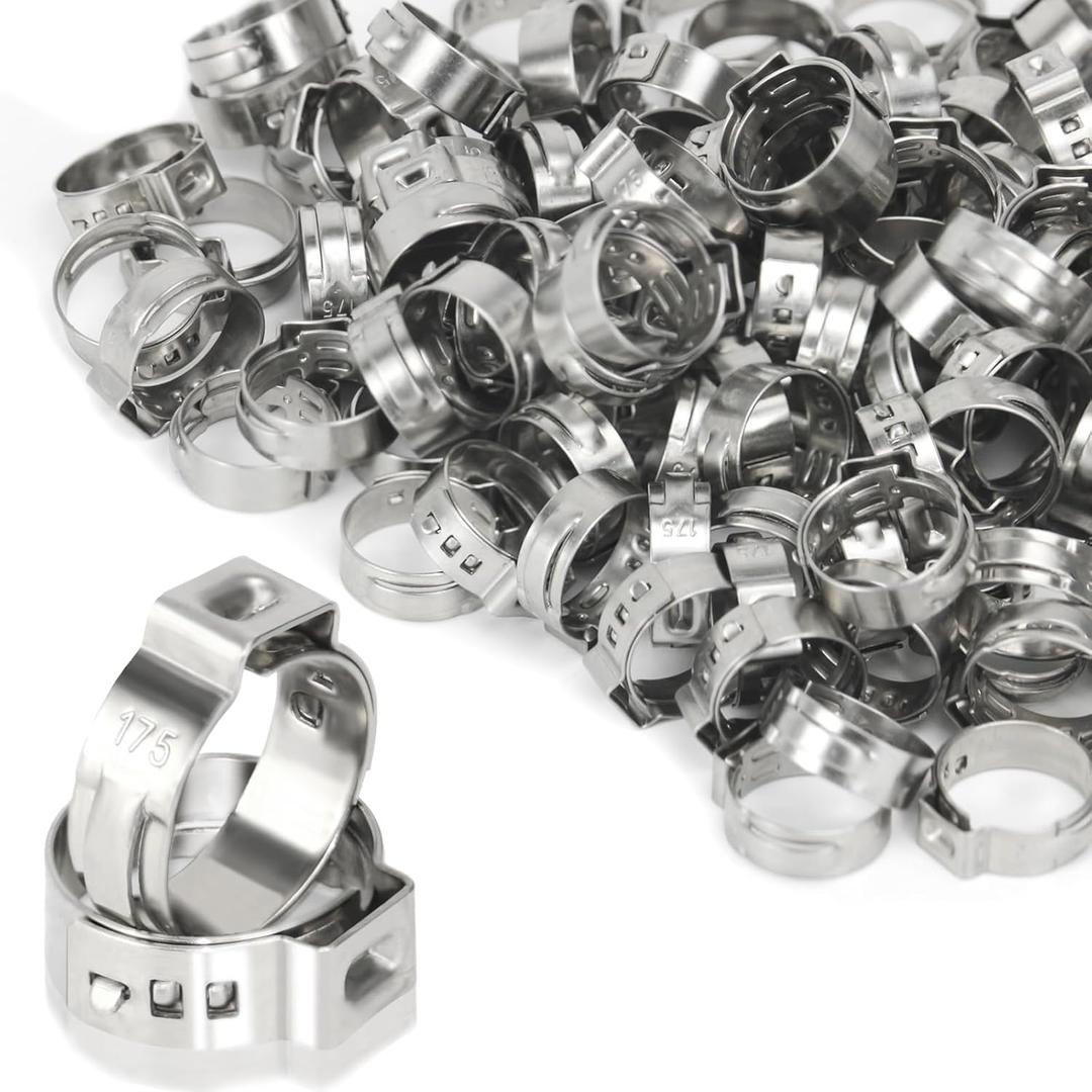 120Pcs PEX Cinch Clamps Rings,1/2 Inch Pex Crimp Ring,Single Ear Hose Clamp,304 Stainless Steel Cinch Crimp Rings Pinch Clamps for Pipe Hoses Fitting Connections