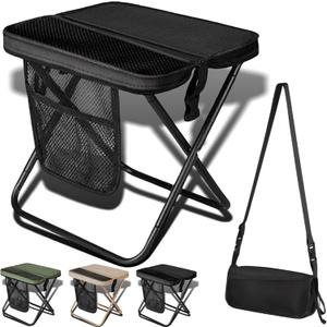 Foldable Backpack Stool for Adults - Portable Camping Stool with Sling Bag, 300lbs Capacity for Camping, Fishing, Hiking, Travel, Picnic (Black)