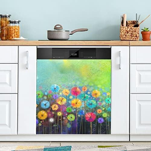 JIPONI Dishwasher Magnetic Cover Abstract Colorful Flowers Dishwasher Magnetic Kitchen Art Decor, Dishwasher Magnetic Sticker 23 W x 26 H Inch