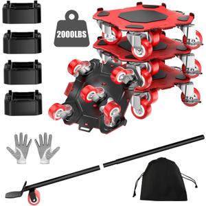 Upgraded Furniture Dolly Movers 5 Wheel Heavy Duty 3000LBS Capacity Carbon Steel Panel 360 Rotating Casters Furniture Slider for Sofa Refrigerator Piano (Red, 6in)