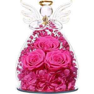 Beferr Mothers Day Mom Birthday Gifts for Women, Fresh Flowers for Delivery Forever Preserved Rose in Glass Angel Figurine, Anniversary Christian Real Rose for Grandma Nana Wife Mum from Daughter Son