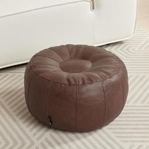 Louis Donn Unstuffed Pouf Stool Ottoman Footrest Cover Only Moroccan Vintage Storage Clothes Waterproof Faux Leather Small Bean Bag Cover Kits Reading Camping Travel pet Friendly (Only Cover)(Brown) (Umber)