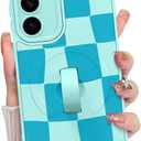 KANGHAR Compatible with Samsung Galaxy S25 Case Checkered Pattern -Blue | Support for MagSafe, Silicone Cute, Wristband Kickstand Camera Protection Soft Slim Cover for Girls Women