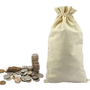 Lanyani 3 Canvas Coin Money Sacks Bag 10 by 17 inches Bank Deposit Change Transit Draw Strings, Heavy Duty
