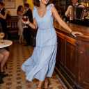 ZESICA Womens 2026 Summer Spaghetti Strap Midi Dresses Casual Tie Shoulder V Neck Flowy A Line Tiered Beach Long Dresses (Blue, S)