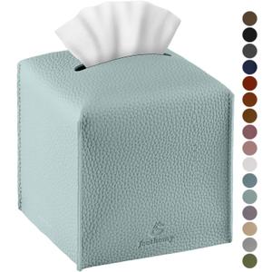 Tissue Box Cover, Jeethemy Square PU Leather Tissue Box Holder, Modern Tissue Case Facial Paper Organizer Dispenser5X5X5'',Single Sky Blue