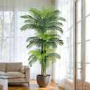 8.5ft Artificial Golden Cane Palm Tree - Large Triple Fake Palm Tree in Pot for Indoor/Outdoor, Patio, Pool, Big House, Office, Backyard, Home Decor - Green, Extra Tall