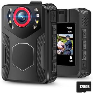 Body Camera with Audio and Video Recording: 1080P FHD Body Cam, 128GB Wearable Pocket Camera, Night Vision, 10HR Battery, 2.0" Screen Bodycam for Work, Travel, Fishing, Pet Walking, Outdoor (128GB)