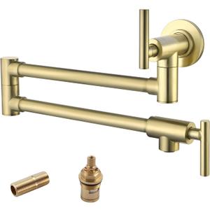 Havin Brushed Gold Pot Filler Faucet, Wall Mount Commercial, Stainless Steel Material Folding Kitchen Tap, Coffee Machine Faucet with Stretchable Double Joint Swing Arms, Upside Down Style