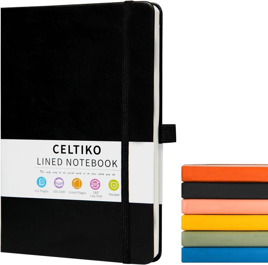 Blank Journal Notebook for Women & Men, 192 Pages College Blank Notebook for Writing Note Taking Work, 100 GSM Thick Paper Hardcover Leather Leather Sketchbook - Medium 8" x 5.7" (Dotted, Black)
