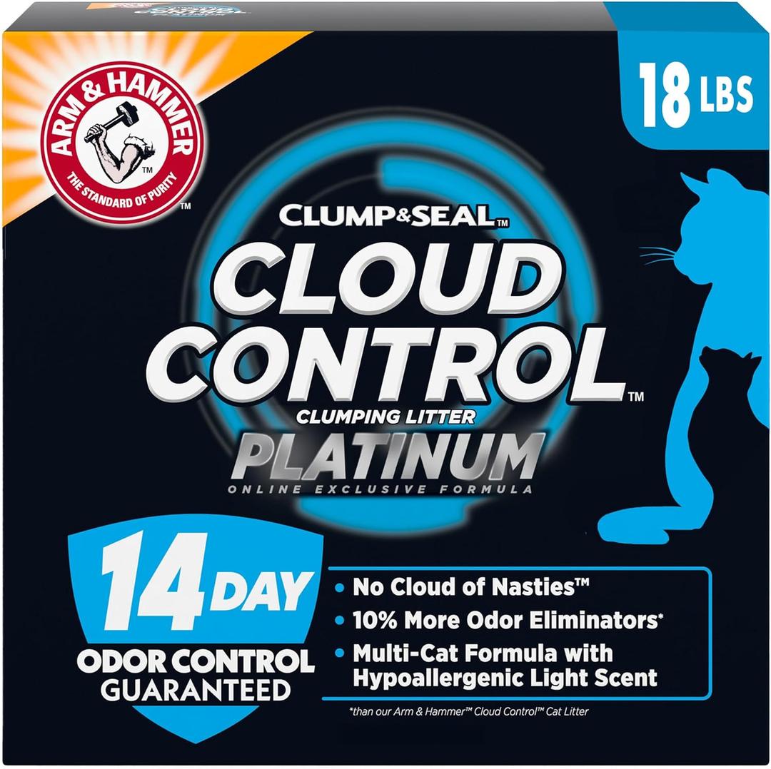 ARM & Hammer Cloud Control Platinum Cat Litter, Multi-Cat Clumping Litter, Hypoallergenic and Dust-Free, 14-Day Odor Control, 18 lbs